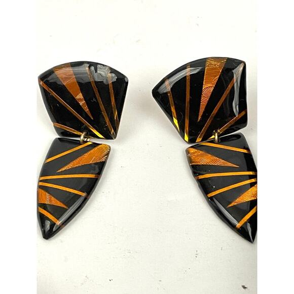 VTG John Crutchfield Earrings Bangle Metallic Art Graphics Gold Black 1990s - Picture 14 of 16